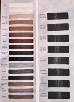 Fabric color and texture samples chart with microns