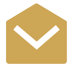 Brown envelope with white checkmark icon