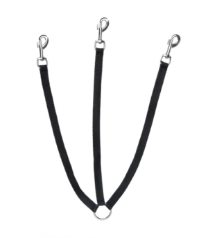 Double-ended black clip safety lanyard isolated on black